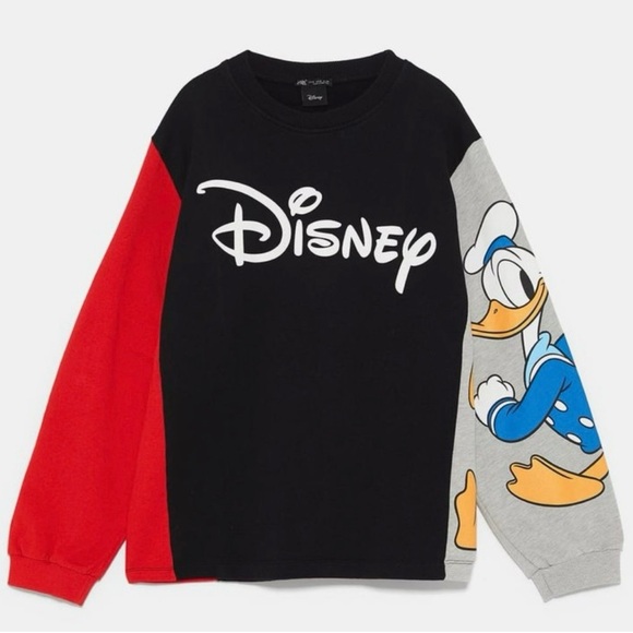 Disney x Zara Donald Duck Black & Red Cute Colorblock Sweatshirt, Size M - Picture 2 of 9
